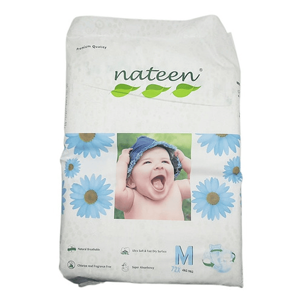 Pañal Bebe Talla M Ecológico Premium Flexible  Nateen 72 Und 