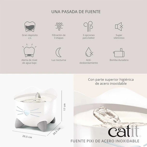 Catit Fuente Bebedera Pixi De Acero Inoxidable Inteligente 2