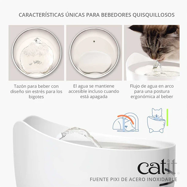 Catit Fuente Bebedera Pixi De Acero Inoxidable Inteligente 3