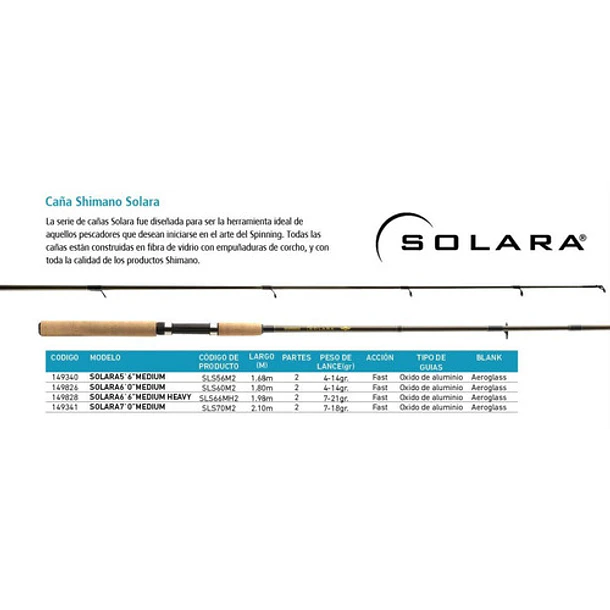 Caña Shimano Solara Sls70m2 Spinning 2.13m 2 Tramos Pesca 9