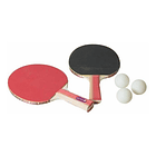 Set Ping Pong Sensei® 2 Paletas + 3 Pelotas - 2* Goma Lisa Color Rojo Tipo De Mango Fl (cóncavo) 5