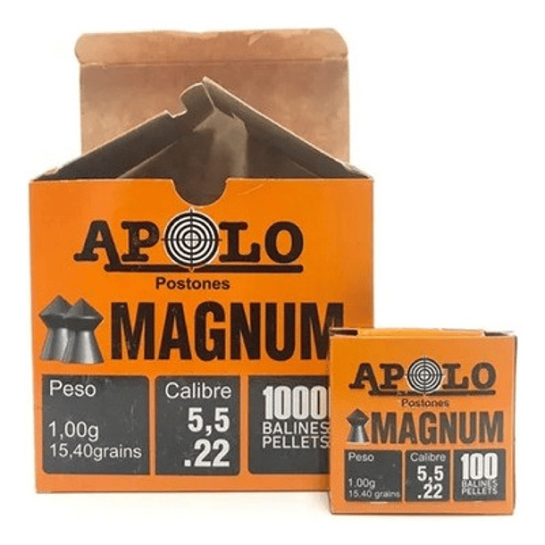 Postones Apolo Magnum (caja Roja) 5.5mm 15gr 10x100u 3