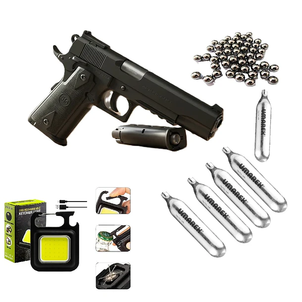 Kit Pistola-co2-balines Y Linterna Th Tactical 1911 Cal. 4.5 1
