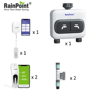 Kit de Riego Rainpoint de 2 Zonas con Sensores y Hub WiFi