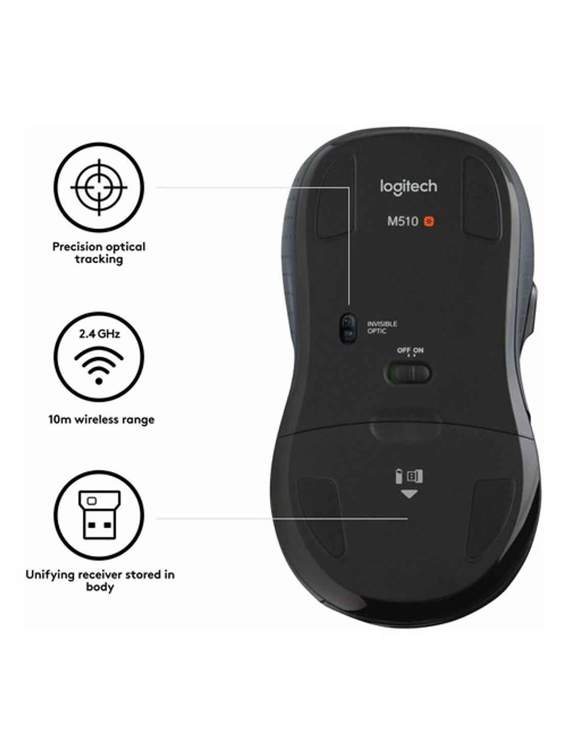 Mouse Inalámbrico Logitech M510 Negro 5