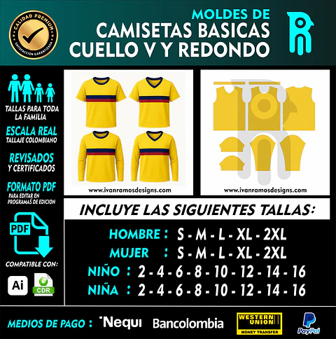 MOLDE DE CAMISETAS BÁSICAS CUELLO V Y REDONDO