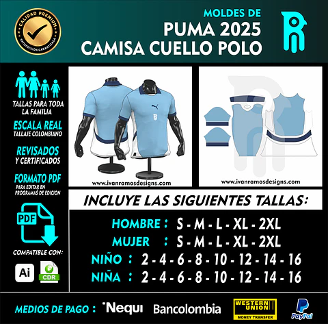 MOLDE DE CAMISA PUMA CUELLO POLO 2025