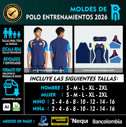 Moldes de POLO TIRO ENTRENAMIENTO COLOMBIA 2026