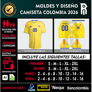 Moldes y diseño de camiseta COLOMBIA 2026