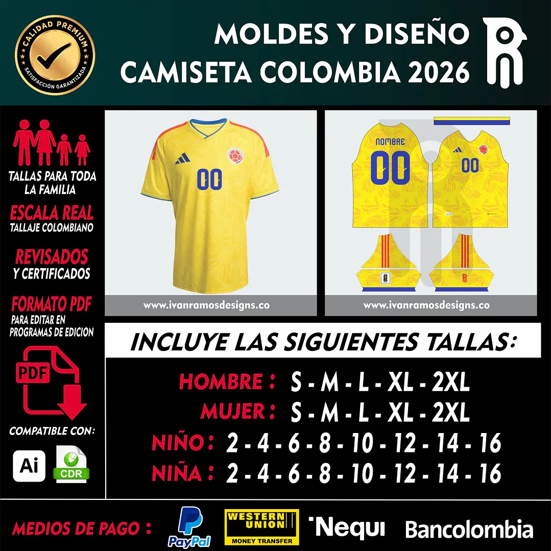 Moldes y diseño de camiseta COLOMBIA 2026 1