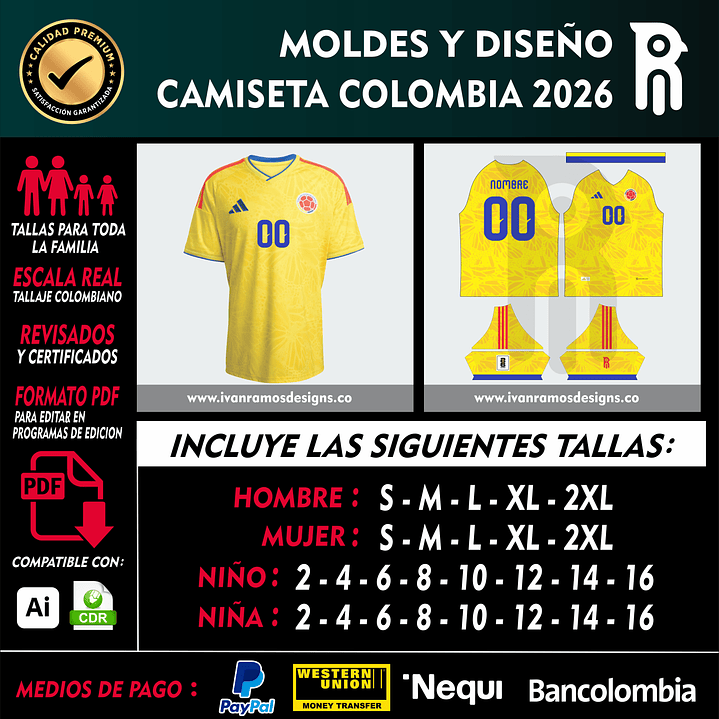 Moldes y diseño de camiseta COLOMBIA 2026