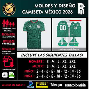 Moldes y diseño de camiseta MÉXICO 2026