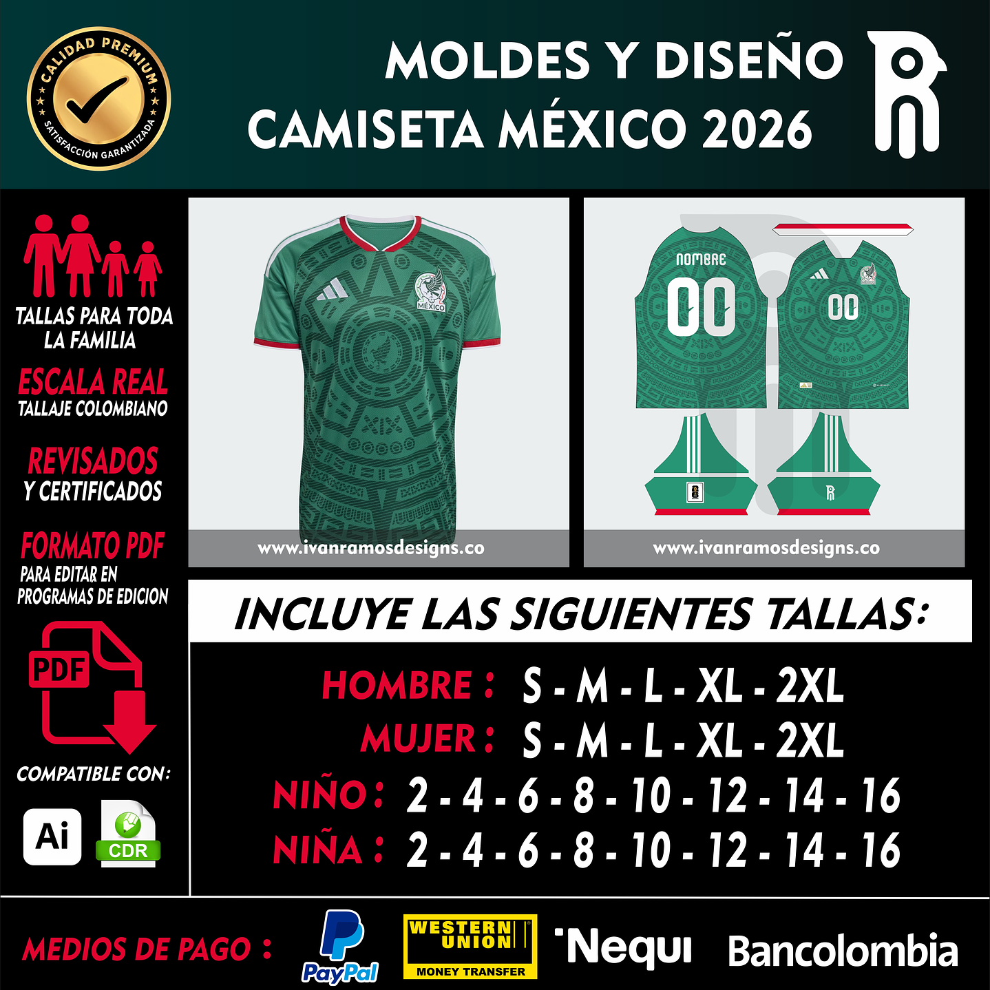 Moldes y diseño de camiseta MÉXICO 2026