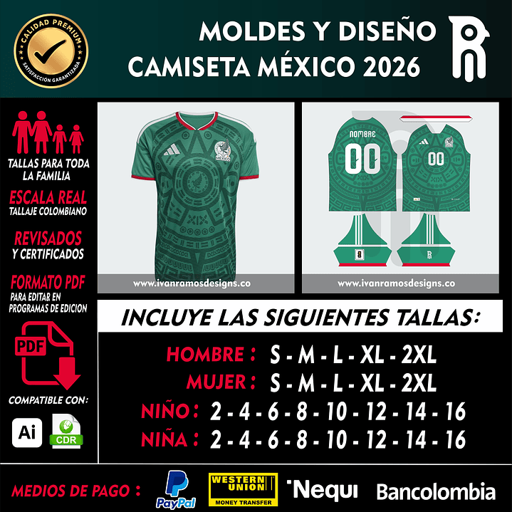 Moldes y diseño de camiseta MÉXICO 2026