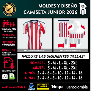 MOLDES Y DISEÑO DE CAMISETA JUNIOR 2026