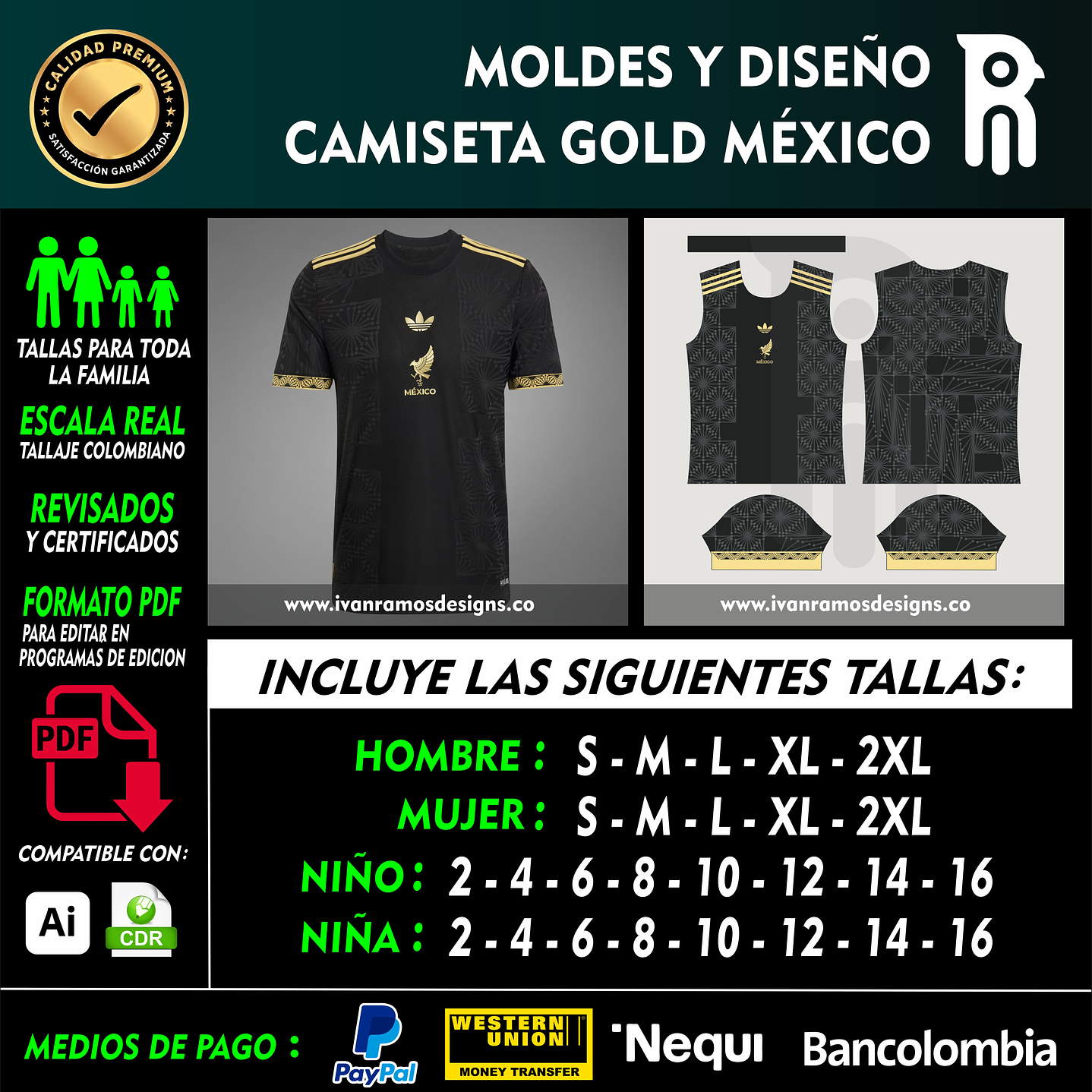 MOLDES Y DISEÑO DE CAMISETA GOLD MÉXICO 2026