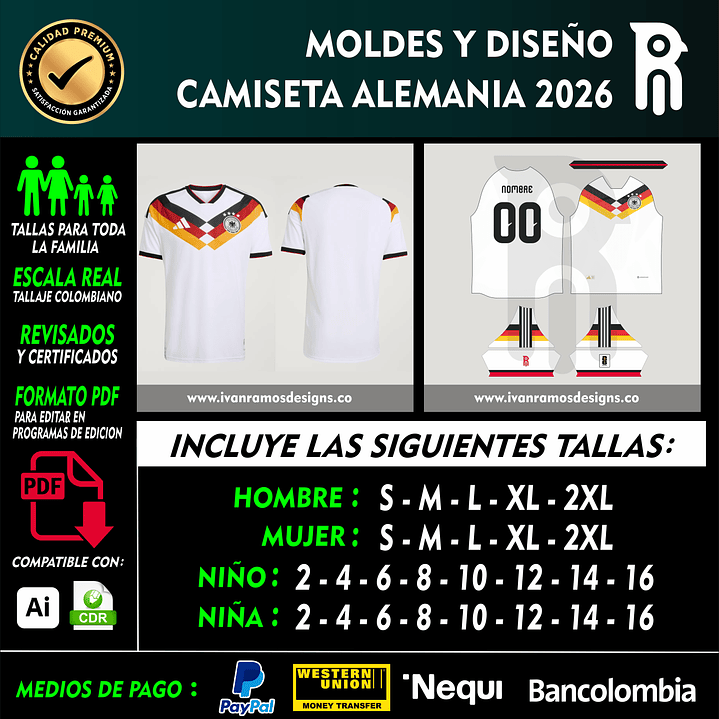 MOLDES Y DISEÑO DE CAMISETA ALEMANIA 2026
