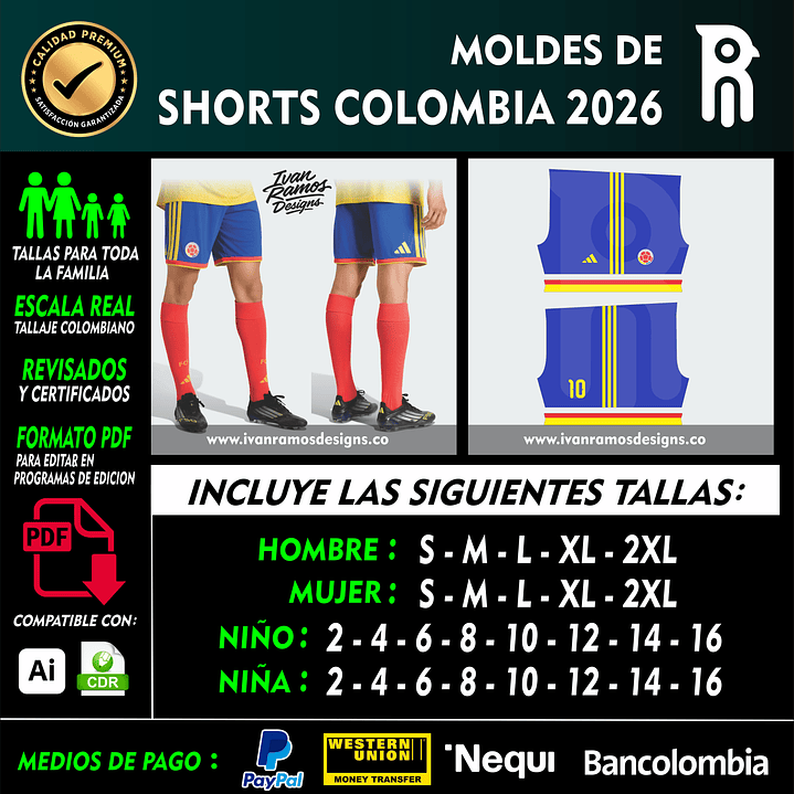 Moldes de short COLOMBIA 2026