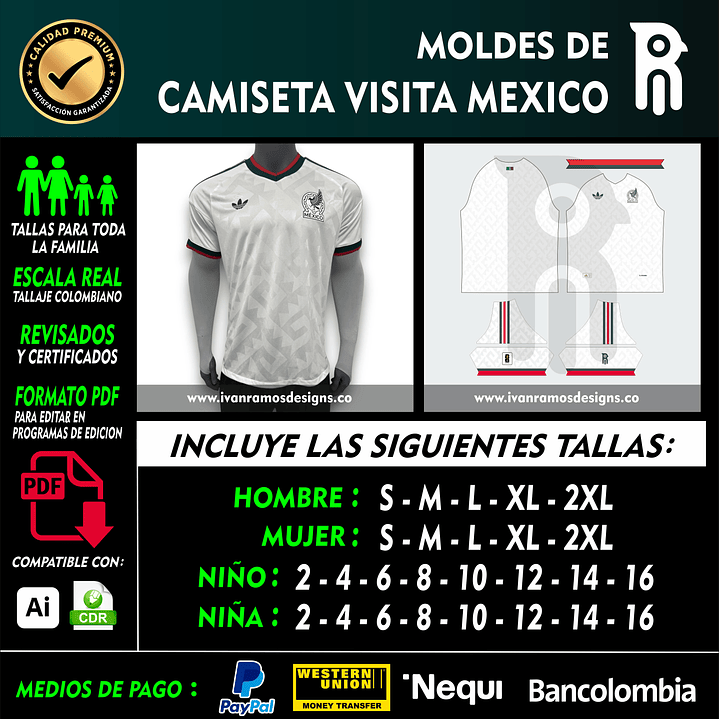 Moldes y diseño de camiseta visita MÉXICO 2026