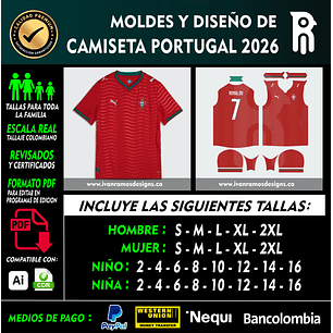 MOLDES Y DISEÑO DE CAMISETA PORTUGAL 2026
