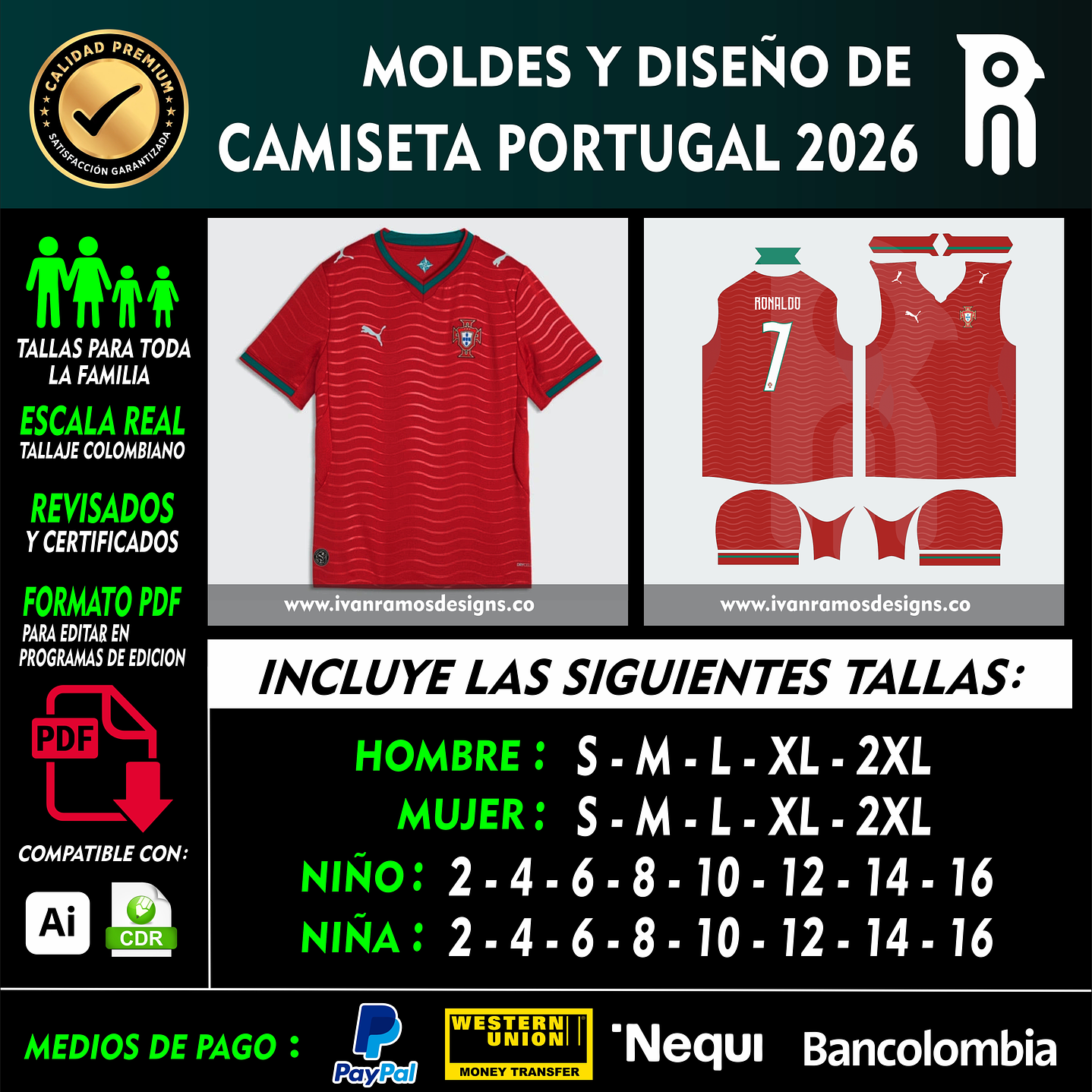 MOLDES Y DISEÑO DE CAMISETA PORTUGAL 2026