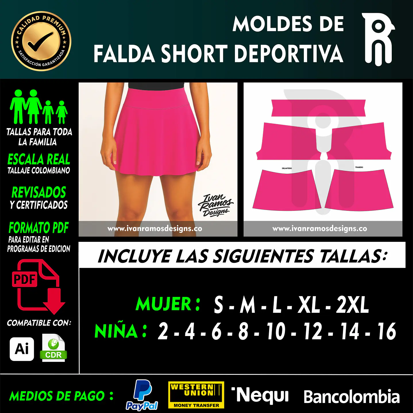 Moldes de FALDA SHORT DEPORTIVA