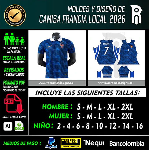 MOLDES Y DISEÑO DE CAMISETA FRANCIA LOCAL 2026