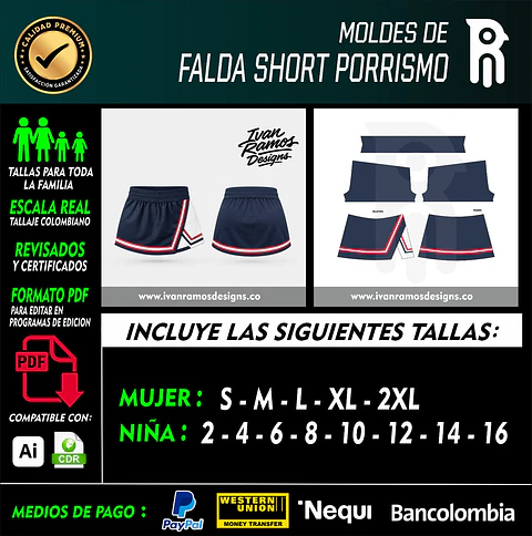 MOLDES DE FALDA SHORT PORRISMO