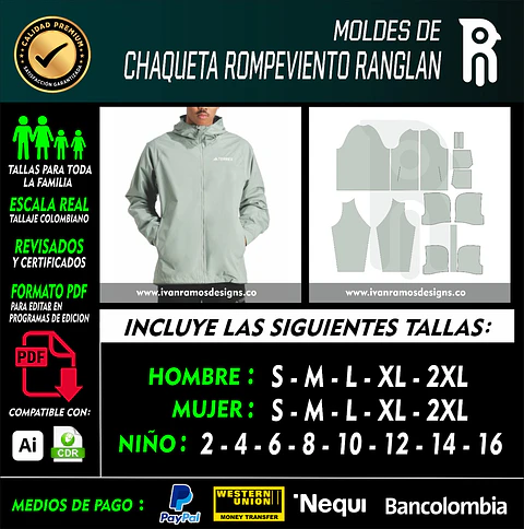 MOLDES DE CHAQUETA ROMPEVIENTO RANGLAN