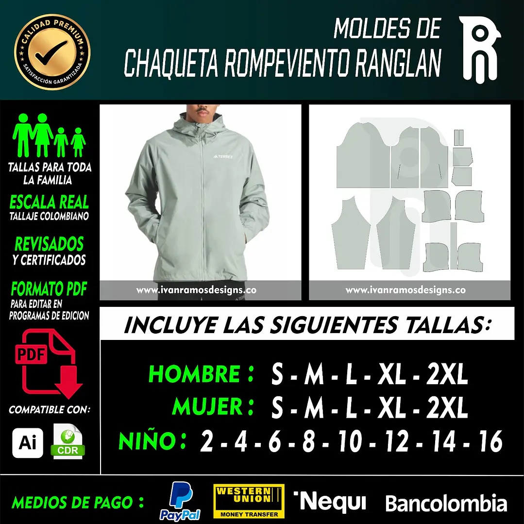 MOLDES DE CHAQUETA ROMPEVIENTO RANGLAN 1