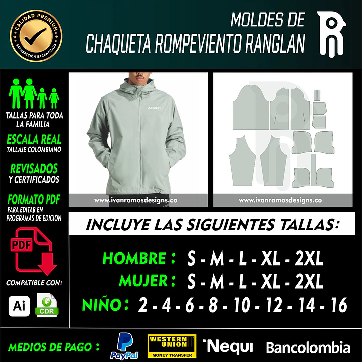 MOLDES DE CHAQUETA ROMPEVIENTO RANGLAN 1
