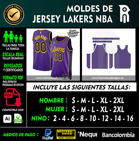 MOLDES DE JERSEY LAKERS NBA