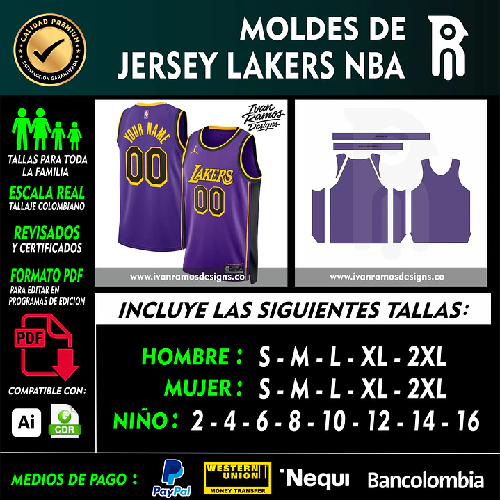 MOLDES DE JERSEY LAKERS NBA 1