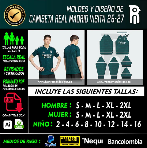Moldes y diseño de CAMISETA REAL MADRID VISITA 26-27