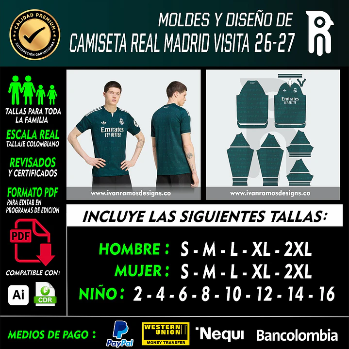 Moldes y diseño de CAMISETA REAL MADRID VISITA 26-27 1