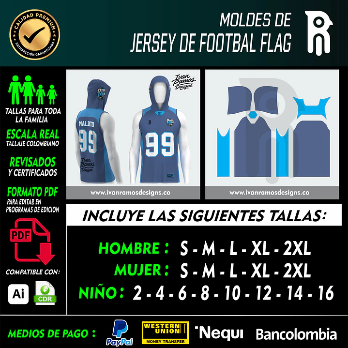 Moldes de JERSEY DE FOOTBAL FLAG (TOCHITO) 1