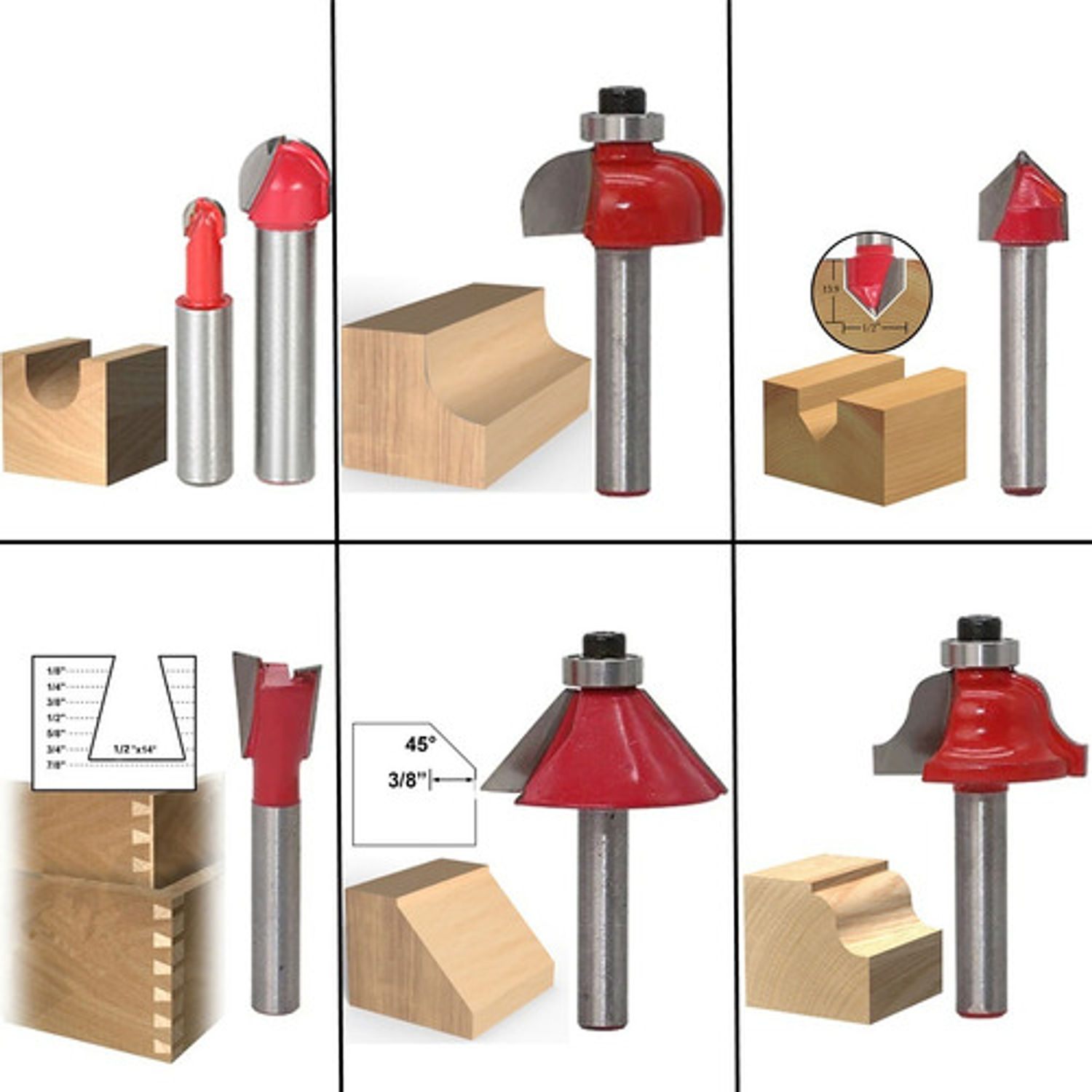 15pcs Fresas Madera Router Bit 6.35mm 1/4 Brocas Tupi 6