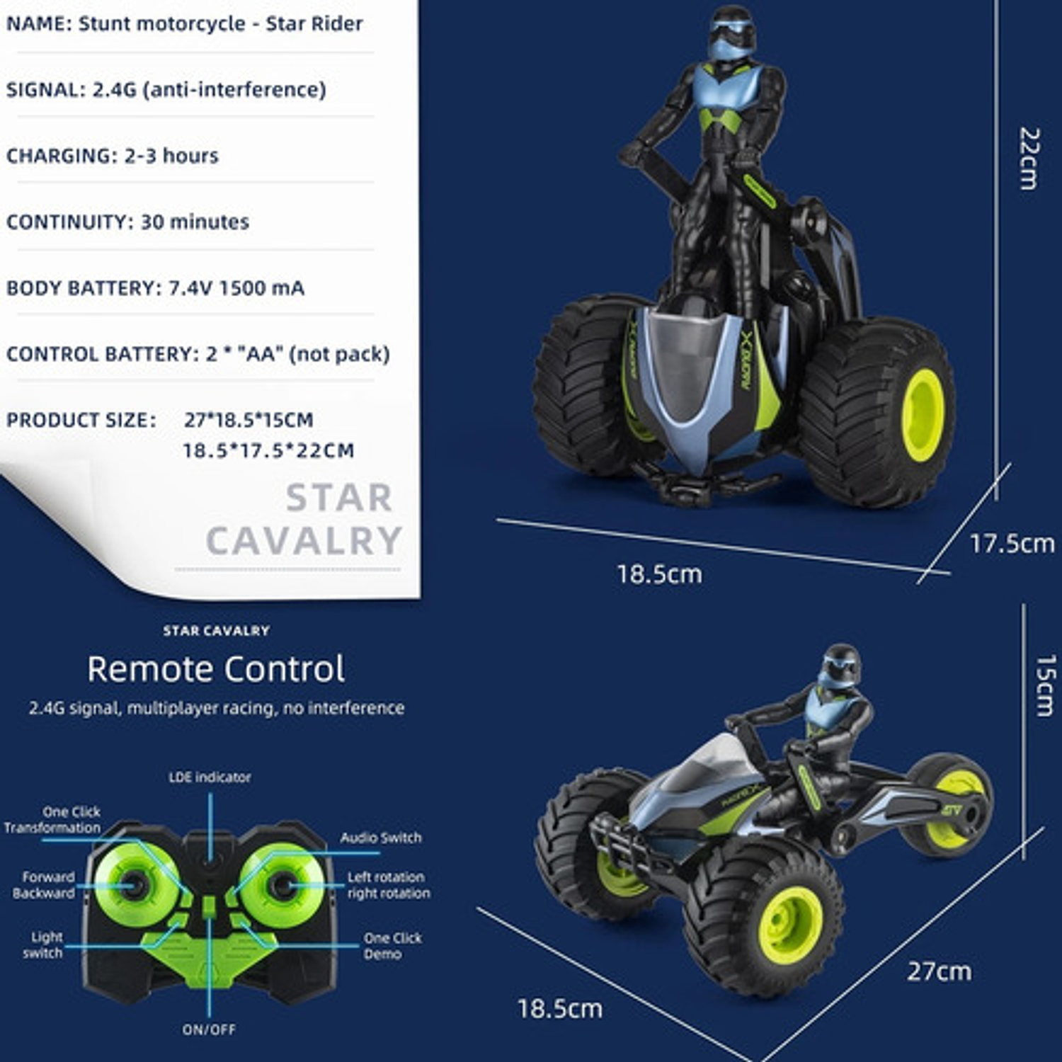 Moto Control Remoto Carrera Acrobática Auto Drift 2x Batería / Verde 8