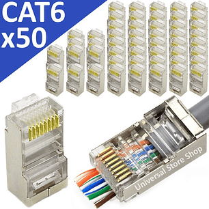 50 Conector Cat6 Ez Rj45 Metálico Blindado Terminal Red