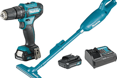 KIT TALADRO MAKITA 3/8 12V+2 BATERIAS+CARGADOR+ASPIRADORA  CLX231X1