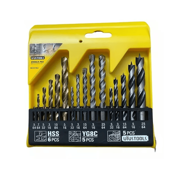 JGO BROCAS UYUSTOOLS 16 PZAS  MIXTAS MADERA / MURO / METAL BCX16U 1