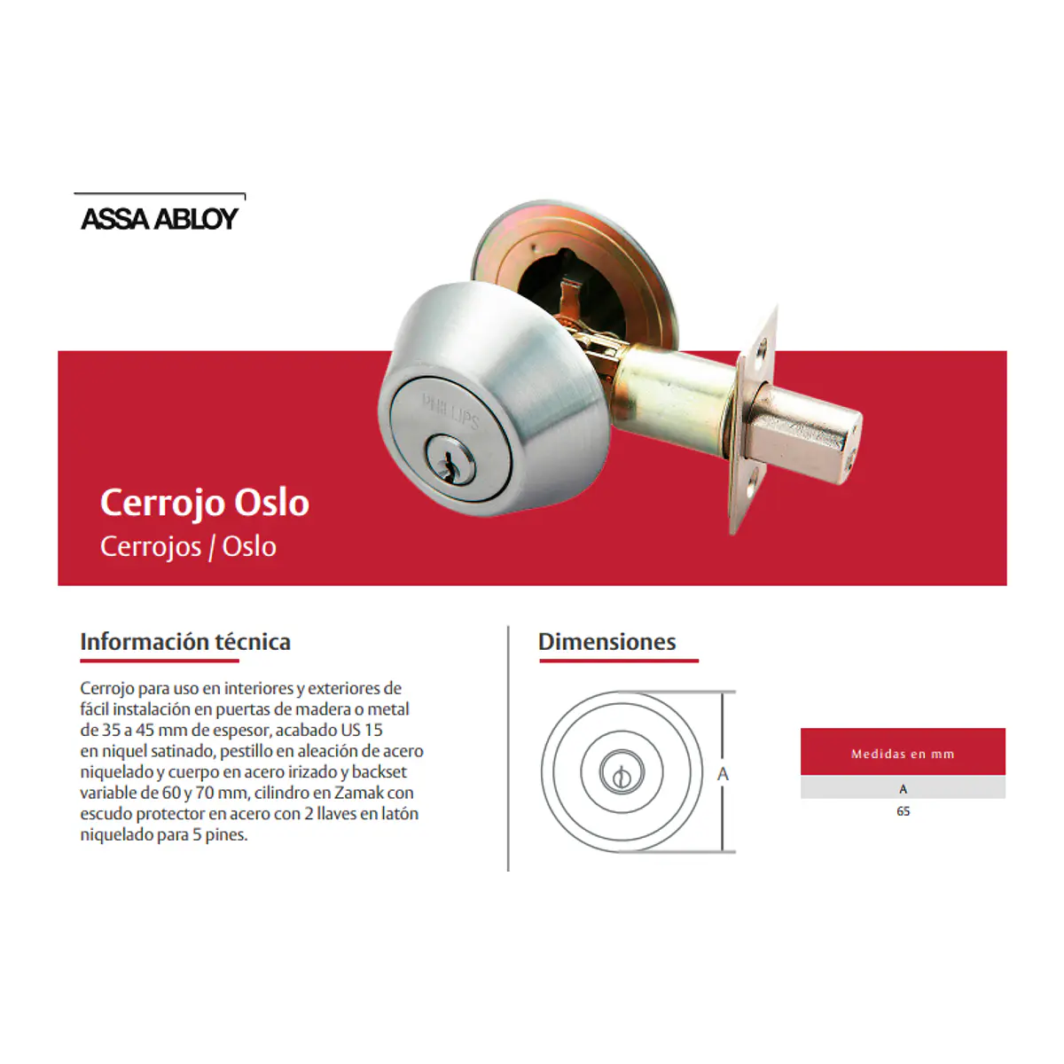 CERROJO PHILLIPS OSLO LL-LL 0006749 | Universal De Tornillos Y ...