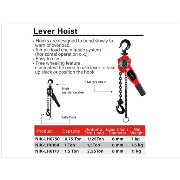 DIFERENCIAL DE PALANCA NIKATO1.5 TON X 1.5 MTS NIK-LH0170 2