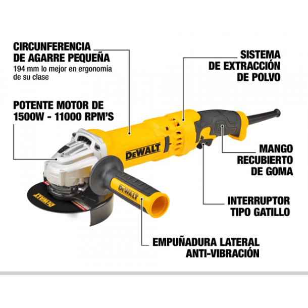 PULIDORA DEWALT 4 1/2 1500W 11000 RPM DWE4315-B3 / GATILLO 3