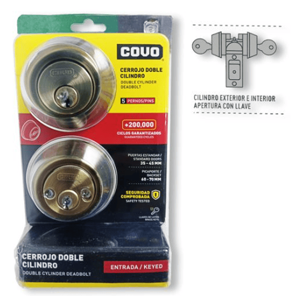 CERROJO COVO DOBLE CILINDRO DORADO JM-102B-AB