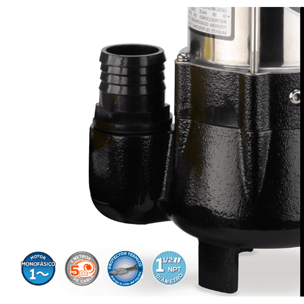 ELECTROBOMBA EVANS SUMERGIBLE 1/2 HP DESCARGA 2 PUL 110V AGUAS SUCIAS  2