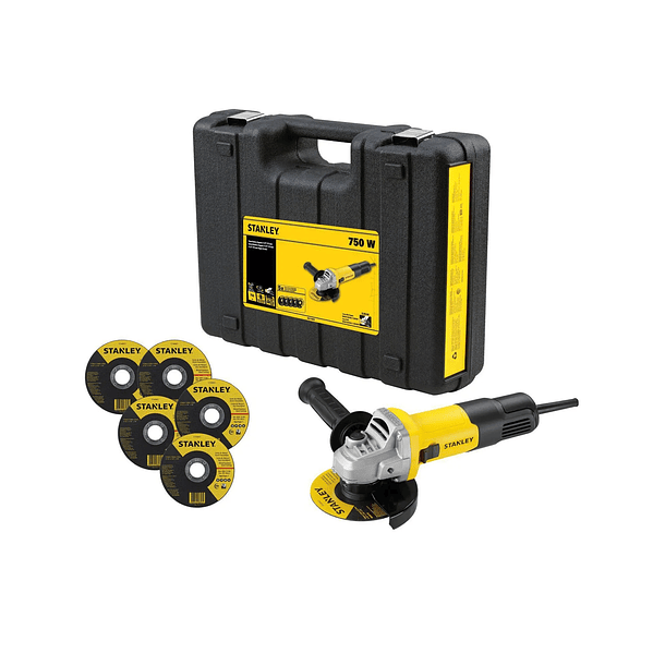 PULIDORA STANLEY 41/2 750W +5DISCOS+CAJA PLASTICA SG7115KD-B3