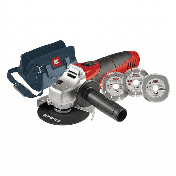 PULIDORA EINHELL 850 W 11000 RPM  TC-AG 125 + MALETIN LONA +SET DE 3 DISCOS