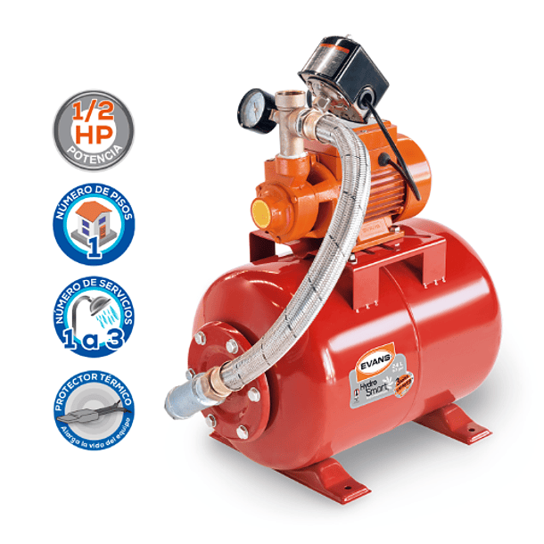 HIDROFLO EVANS 1/2HP C/TANQUE 24LTS 110V 1X1 EAP050-024HE 2