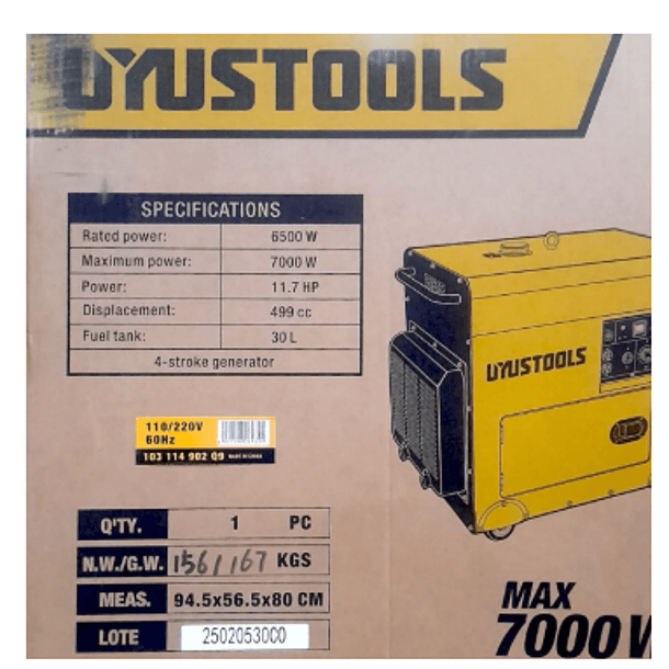 GENERADOR ELECTRICO UYUSTOOLS DIESSEL 6000/6500WTS GES65000E 2